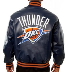 Varsity Oklahoma City Thunder Navy Blue Leather Jacket
