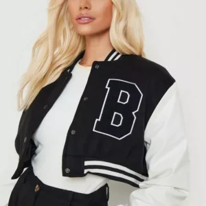 Crop Colour Block Varsity Bomber Jacket
