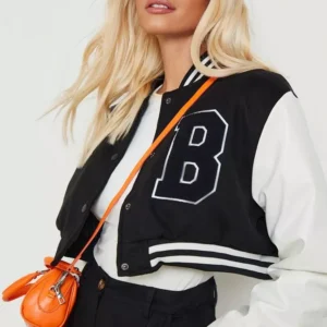 Crop Colour Block Varsity Bomber Jacket