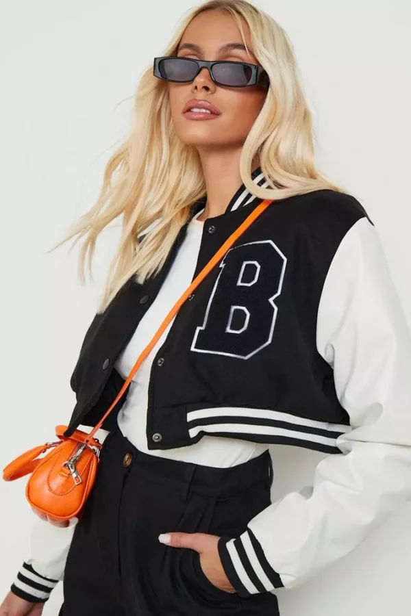 Crop Colour Block Varsity Bomber Jacket