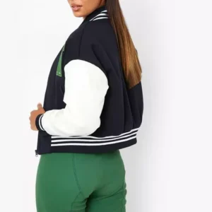 Crop Contrast Sleeve Varsity Jacket