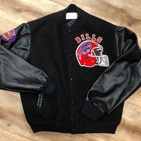 Discover the iconic 90's Buffalo Bills Varsity Jacket! Perfect for fans and vintage style lovers, grab yours and celebrate team spirit in classic style.