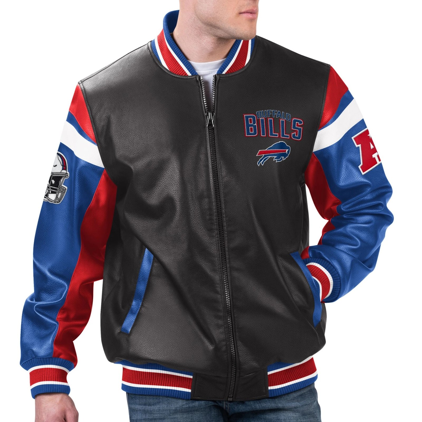 Buffalo Bills Full-Zip Black Leather Varsity Jacket