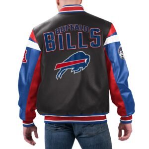 Buffalo Bills Full-Zip Black Leather Varsity Jacket