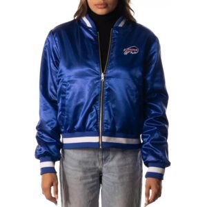 Buffalo Bills Womens Full-Zip Bomber Blue Varsity Jacket