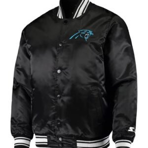 Carolina Panthers Locker Room Bomber Satin Jacket