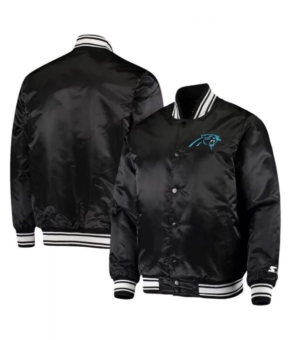 Carolina Panthers Locker Room Bomber Satin Jacket
