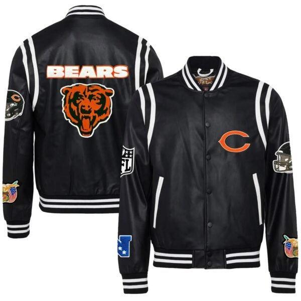 Chicago Bears Jeff Hamilton Black Vegan Full-Snap Jacket
