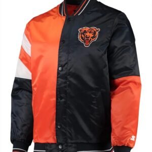Chicago Bears Leader Navy Orange Full-Snap Satin Jacket