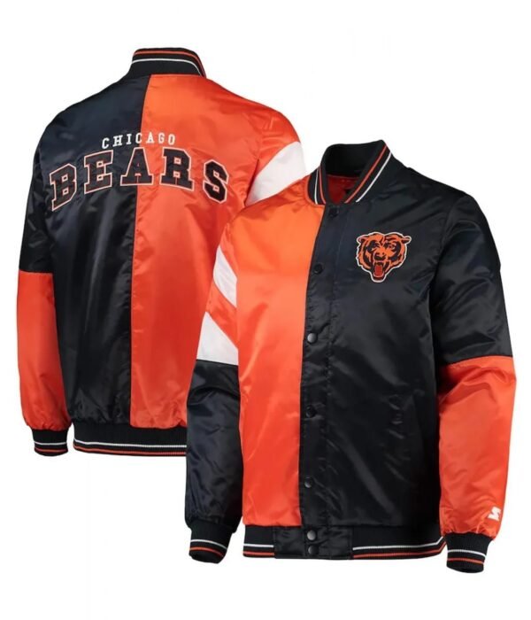 Chicago Bears Leader Navy Orange Full-Snap Satin Jacket