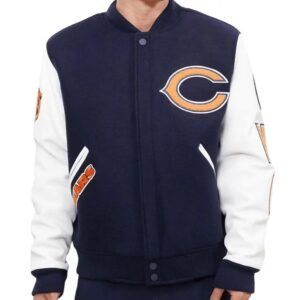 Chicago Bears Letterman Navy Blue and White Jacket
