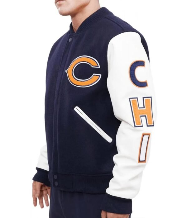 Chicago Bears Letterman Navy Blue and White Jacket