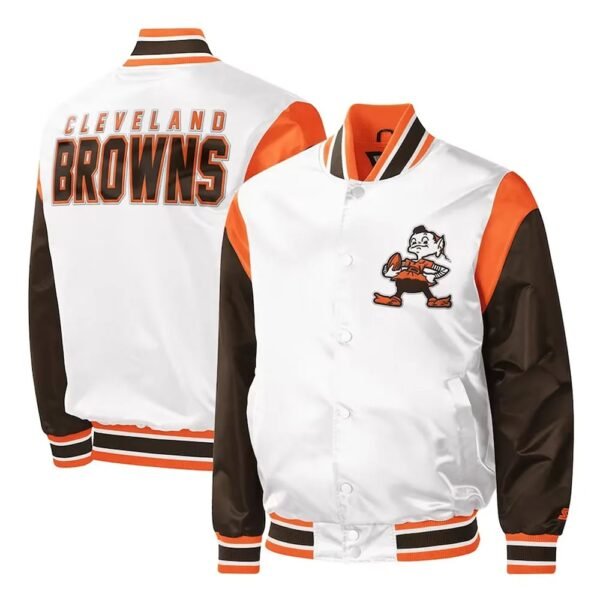 Cleveland Browns Throwback Pitch Varsity Satin Jacket