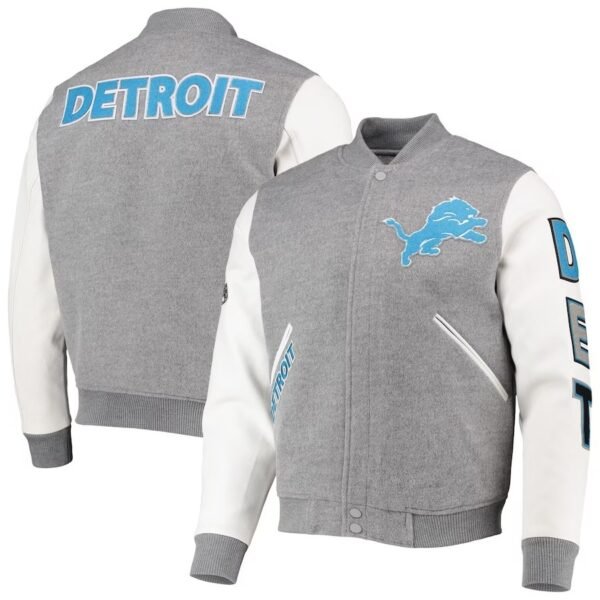 Detroit Lions Grey And White Varsity Jacket