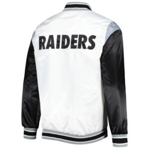 Las Vegas Raiders Throwback Warm Up Pitch White Satin Jacket