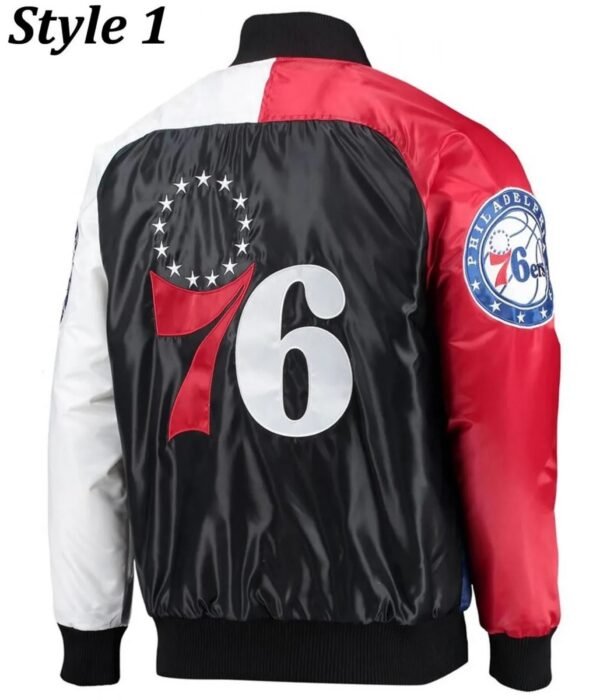 Philadelphia 76ers Red and Royal Varsity Satin Jacket