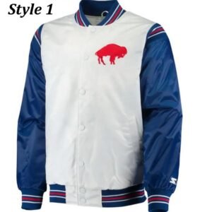 Starter Buffalo Bills Bomber Blue and White Satin Jacket