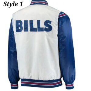 Starter Buffalo Bills Bomber Blue and White Satin Jacket