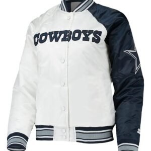 Starter Dallas Cowboys Endzone White and Blue Satin Jacket