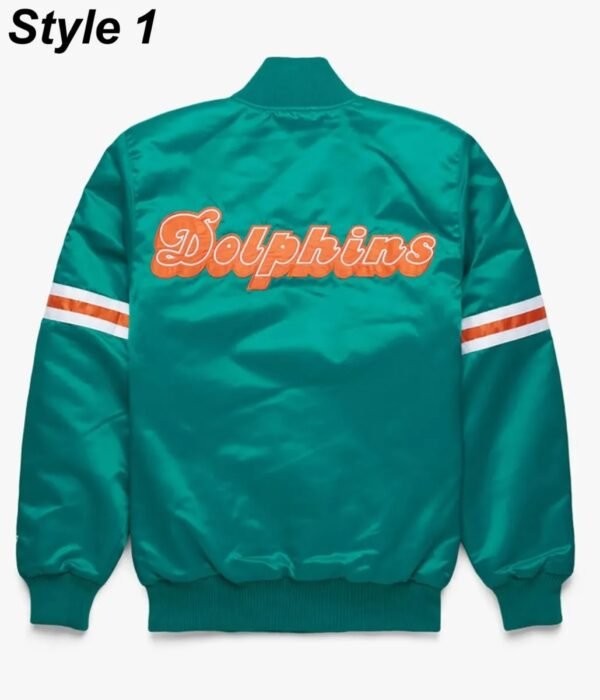 Bomber Miami Dolphins Teal Green Satin Jacket