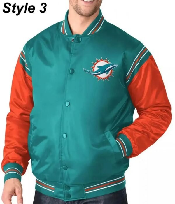 Bomber Miami Dolphins Teal Green Satin Jacket