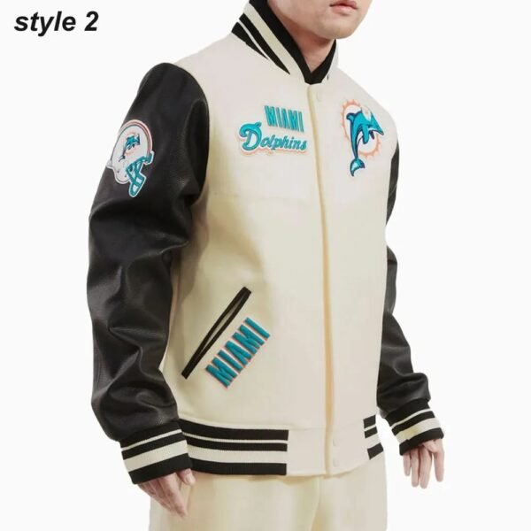 Cream Miami Dolphins Retro Classic Varsity Jacket