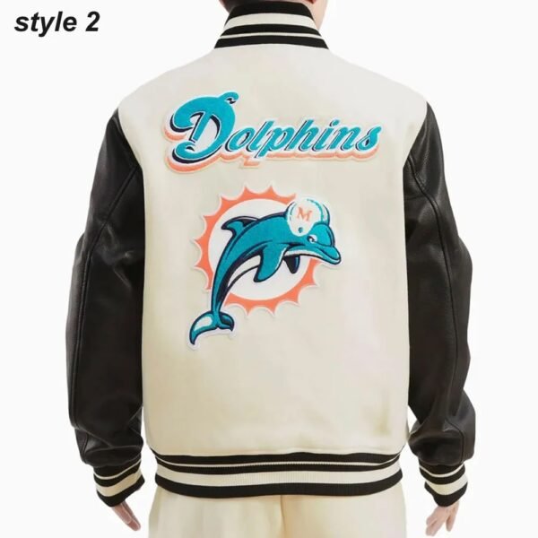 Cream Miami Dolphins Retro Classic Varsity Jacket