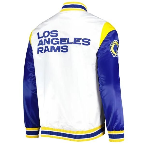 LA Rams Throwback Warm Up Pitch Varsity Satin Jacket