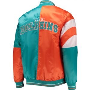 Miami Dolphins Satin Varsity Jacket Aqua and Orange